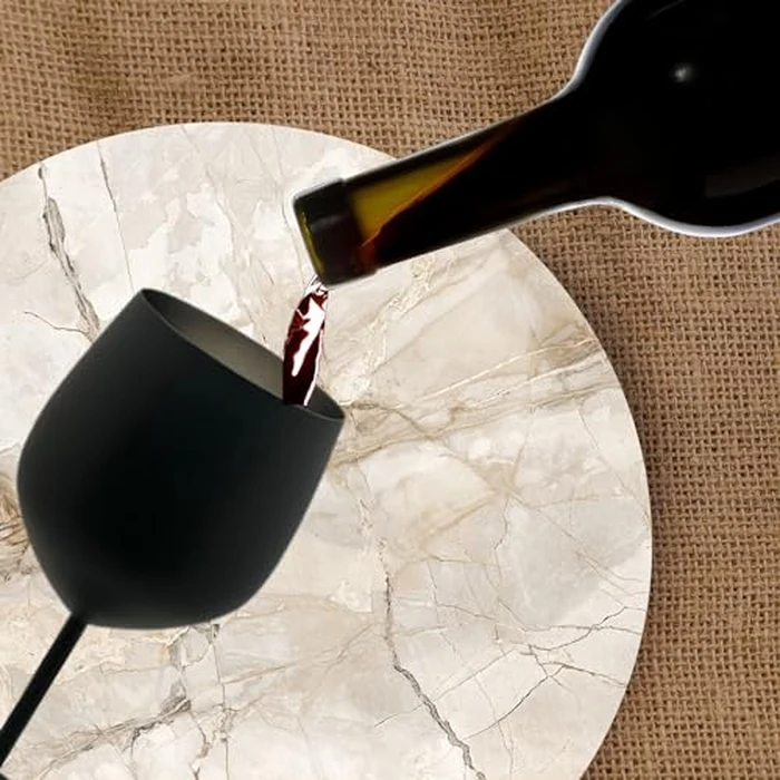 K&K Home Black Matte Stainless Steel Unbreakable Wine Glasses - 18 oz - Set of 2 Colored, Stemmed Metal Wine Glasses Perfect for Outdoors, Weddings, and Parties (Matte Black, Set of 2) by K&K Home - Image 3