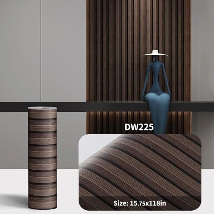Haimin Wood Grain Slat Wall Panels Peel and Stick Faux Wood Thick Wallpaper 118"x15.75" Waterproof PET & IXPE Foam Paneling (Dark Brown) by Haimin - Image 2