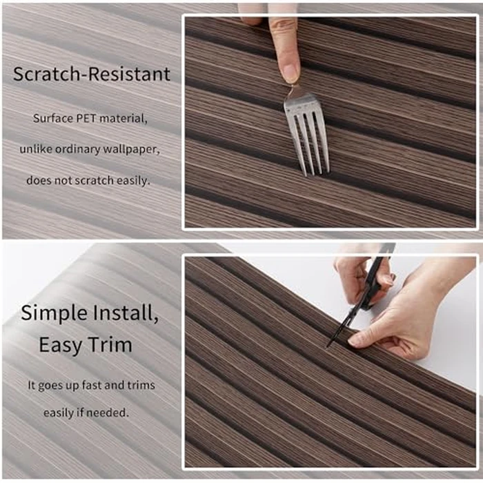 Haimin Wood Grain Slat Wall Panels Peel and Stick Faux Wood Thick Wallpaper 118"x15.75" Waterproof PET & IXPE Foam Paneling (Dark Brown) by Haimin - Image 4