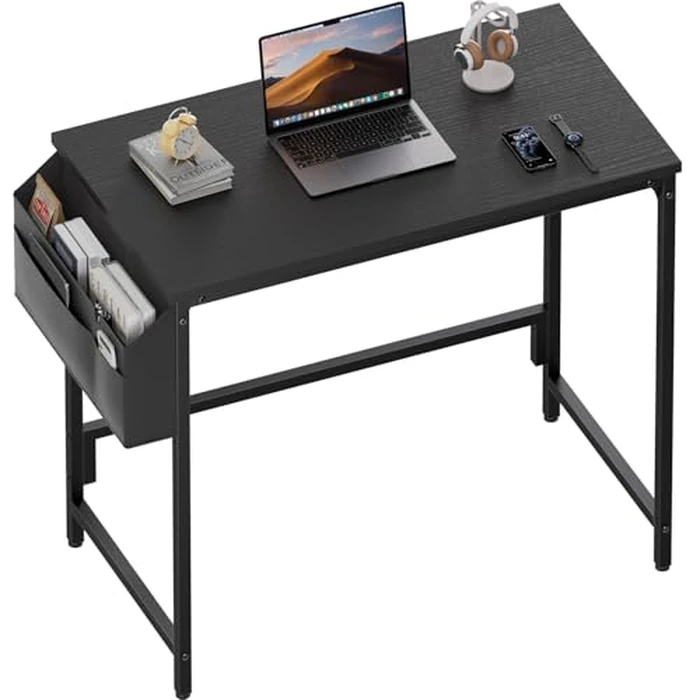 HLDIRECT 32 inch Computer Desk with Storage Bag, Home Office Desks for Small Spaces Modern Study Writing Desk with Adjustable Footpads Simple PC Gaming Desk for Home, Office(Black, 32x20in) by HLDIRECT - Image 1