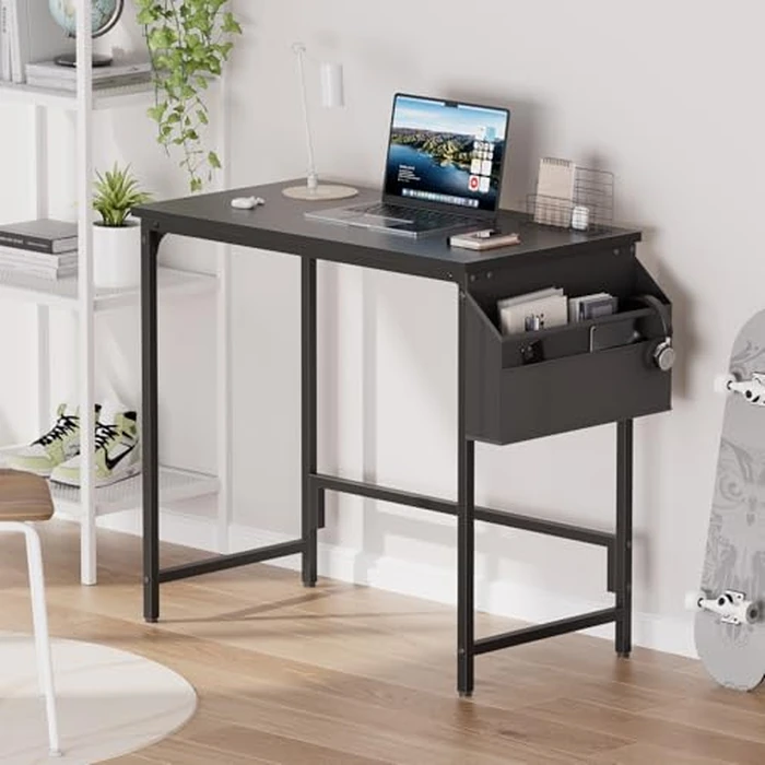 HLDIRECT 32 inch Computer Desk with Storage Bag, Home Office Desks for Small Spaces Modern Study Writing Desk with Adjustable Footpads Simple PC Gaming Desk for Home, Office(Black, 32x20in) by HLDIRECT - Image 2