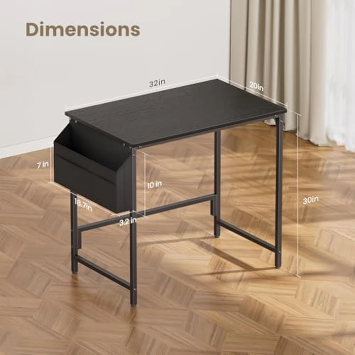 HLDIRECT 32 inch Computer Desk with Storage Bag, Home Office Desks for Small Spaces Modern Study Writing Desk with Adjustable Footpads Simple PC Gaming Desk for Home, Office(Black, 32x20in) by HLDIRECT - Image 3