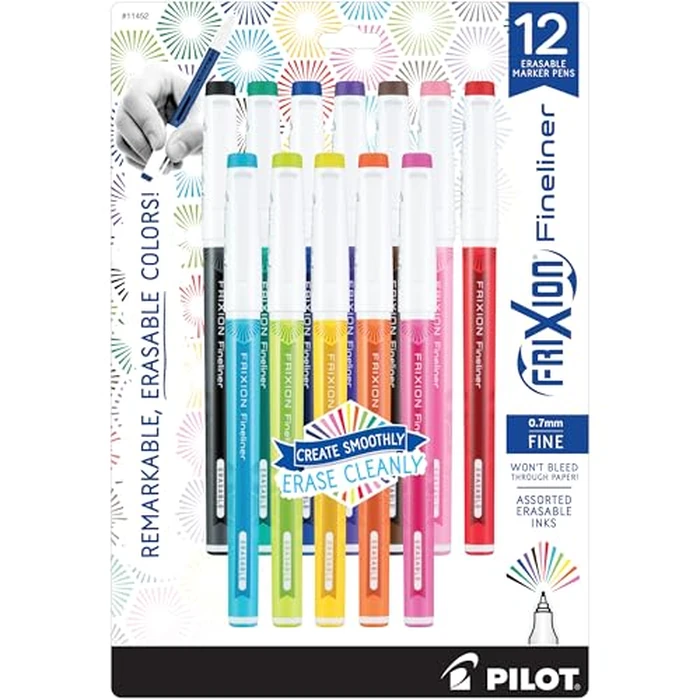 PILOT Pen 11452 FriXion Fineliner Erasable Marker Pens, Fine Point, Assorted Color Inks, 12 Count-Pack by PILOT - Used - Like New condition