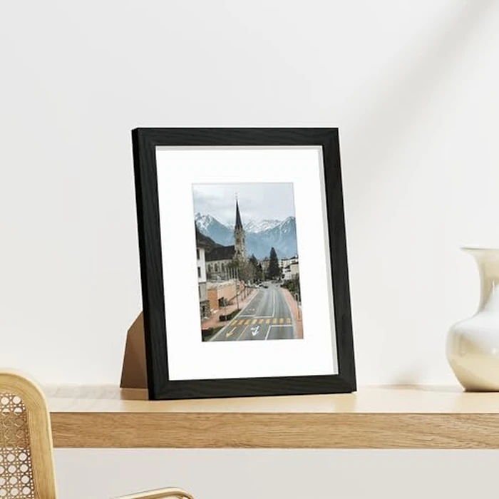 Vittanly 8x10 Picture Frames Set of 9, Shatter Resistant Plexiglass, Display 5x7 Pictures with Mat or 8x10 without Mat, Photo Frames for Wall or Tabletop, Engineered Wood, Black by Vittanly - Image 2