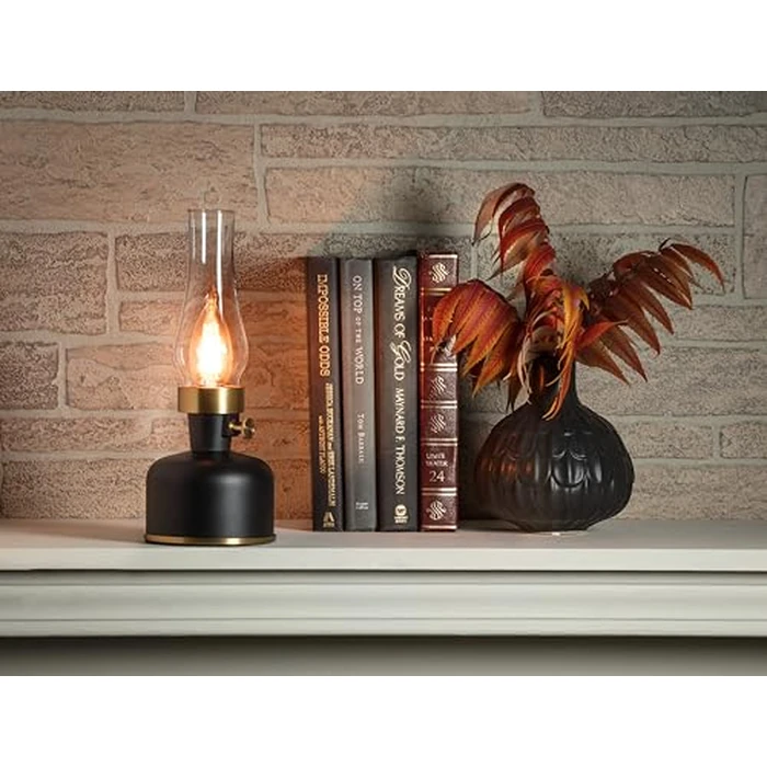 Abbott Collection Black Lantern LED Lamp with Chimney, Portable Table Light - Metal/Glass (10.5" H) by Abbott Collection - Image 2