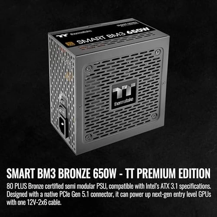 Thermaltake Smart BM3 650W 80Plus Bronze ATX 3.1 & PCIE 5 Ready Semi-Modular Power Supply; 105 degreesC/221 degreesF Japanese Capacitor; 5 Year Warranty; PS-SPD-0650MNFABU-3 by Thermaltake - Image 2
