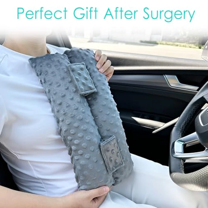 D. Cozy Hysterectomy Pillow Post Surgery Hysterectomy Recovery Must Haves Gifts Seatbelt Pillows with Pocket for Hot Cold Pack, After Surgery Abdominal Tummy Tuck Car Pillow Minky Dot Dark Gray by D. Cozy - Image 7