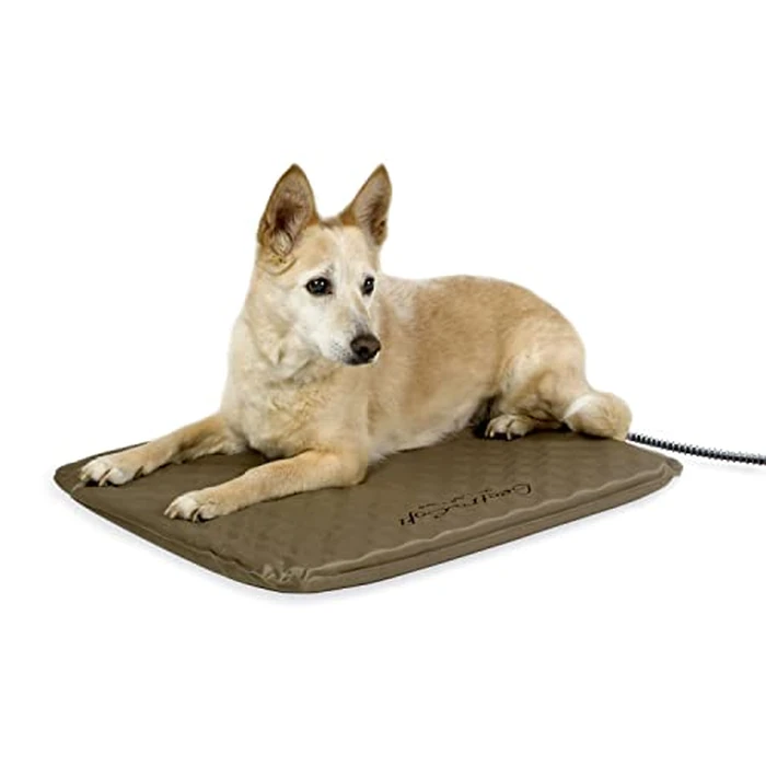 K&H Pet Products Lectro-Soft Orthopedic Outdoor Heated Dog and Cat Bed for Medium Dogs or Big Cats, Soft/Flexible Safety Listed Warming Pad, Waterproof, Washable Cover - Medium 24 X 19in Tan 40W by K&H - Image 1