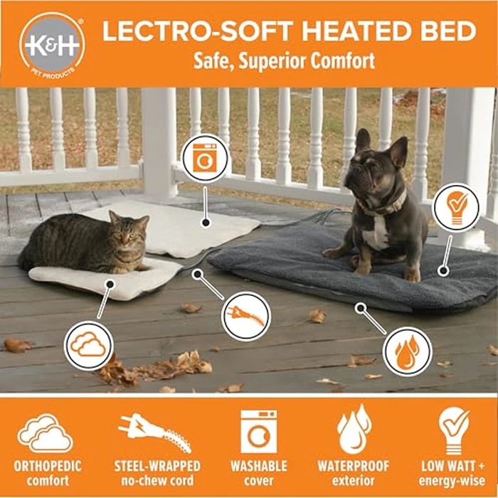 K&H Pet Products Lectro-Soft Orthopedic Outdoor Heated Dog and Cat Bed for Medium Dogs or Big Cats, Soft/Flexible Safety Listed Warming Pad, Waterproof, Washable Cover - Medium 24 X 19in Tan 40W by K&H - Image 2