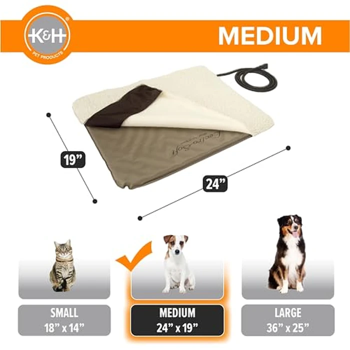 K&H Pet Products Lectro-Soft Orthopedic Outdoor Heated Dog and Cat Bed for Medium Dogs or Big Cats, Soft/Flexible Safety Listed Warming Pad, Waterproof, Washable Cover - Medium 24 X 19in Tan 40W by K&H - Image 4