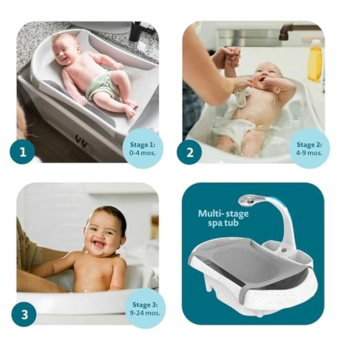 The First Years Rain Shower Baby Spa Bathtub Set - Includes Infant Sling, Soothing Spray Shower Head, Fresh Water Tank and Built-in Soft Brush - 3-in-1 Newborn to Toddler Design -Baby Bath Essentials by The First Years - Image 6