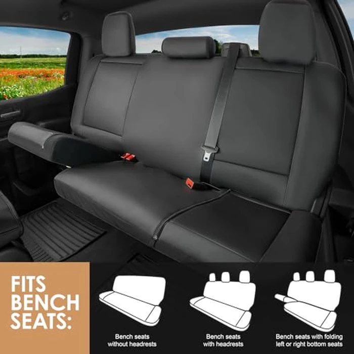 X Truck Accessories Universal Truck Bench Seat Cover; Fits All Full-Size Silverado F-150 Ram Sierra Titan Tundra Pickup Trucks; to Fit Folding, Split Bench or Standard Bench Seat; Faux Leather, Black by X Truck Accessories - Image 3