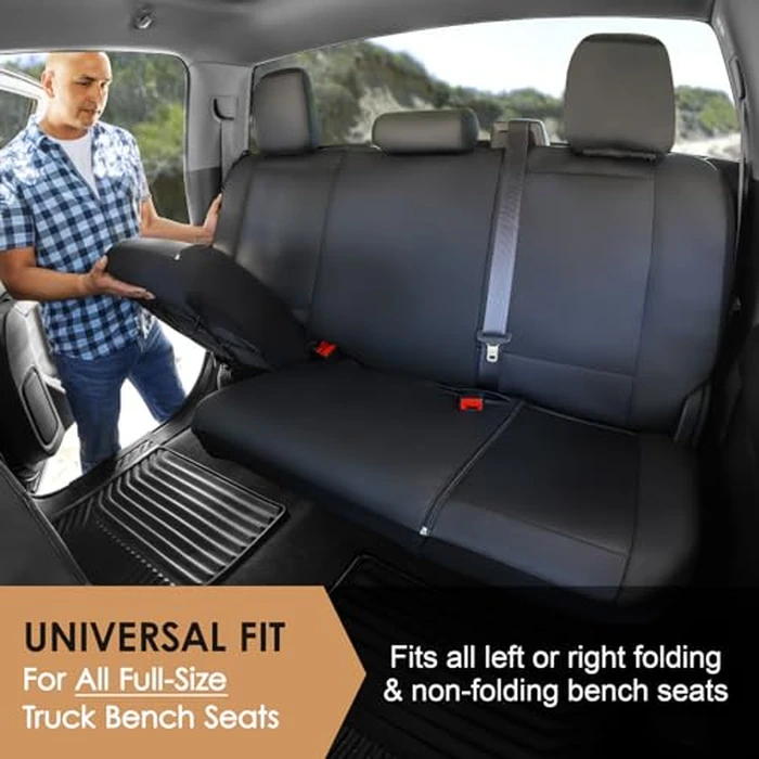 X Truck Accessories Universal Truck Bench Seat Cover; Fits All Full-Size Silverado F-150 Ram Sierra Titan Tundra Pickup Trucks; to Fit Folding, Split Bench or Standard Bench Seat; Faux Leather, Black by X Truck Accessories - Image 6