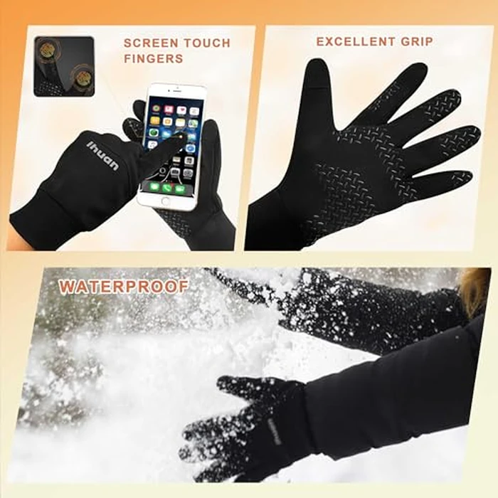 ihuan Winter Waterproof Gloves for Men Women Warm Running Cycling Snow Ski Gloves for Cold Weather, Thermal Windproof Material and Touch Screen Finger for Driving Snowboarding by ihuan - Image 5