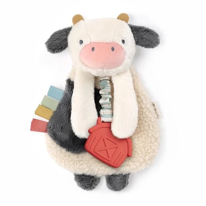 Itzy Ritzy - Itzy Lovey Including Teether - Baby Lovey with Teether, Textured Ribbons & Dangle Arms - Features Crinkle Sound, Sherpa Fabric and Minky Plush (Cow) by Itzy Ritzy - Used - Very Good condition - US$11.17