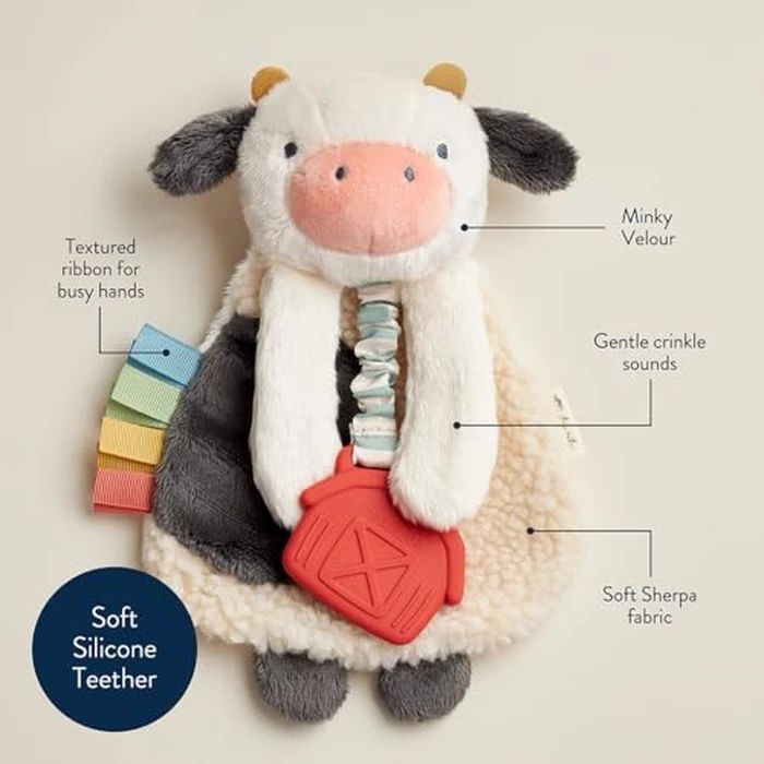 Itzy Ritzy - Itzy Lovey Including Teether - Baby Lovey with Teether, Textured Ribbons & Dangle Arms - Features Crinkle Sound, Sherpa Fabric and Minky Plush (Cow) by Itzy Ritzy - Image 2