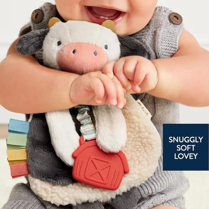Itzy Ritzy - Itzy Lovey Including Teether - Baby Lovey with Teether, Textured Ribbons & Dangle Arms - Features Crinkle Sound, Sherpa Fabric and Minky Plush (Cow) by Itzy Ritzy - Image 5