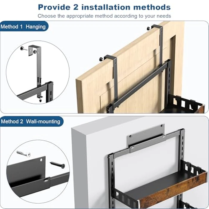 BUKFEN 6-Tier Over the Door Pantry Organizer, 2-in-1 Door Hanging or Wall Mounted Spice Rack, Heavy Duty Metal Storage Shelves with Adjustable Wooden Baskets for Kitchen Bathroom Closet by BUKFEN - Image 2