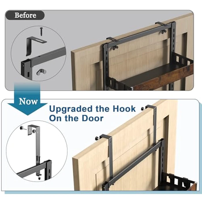 BUKFEN 6-Tier Over the Door Pantry Organizer, 2-in-1 Door Hanging or Wall Mounted Spice Rack, Heavy Duty Metal Storage Shelves with Adjustable Wooden Baskets for Kitchen Bathroom Closet by BUKFEN - Image 3