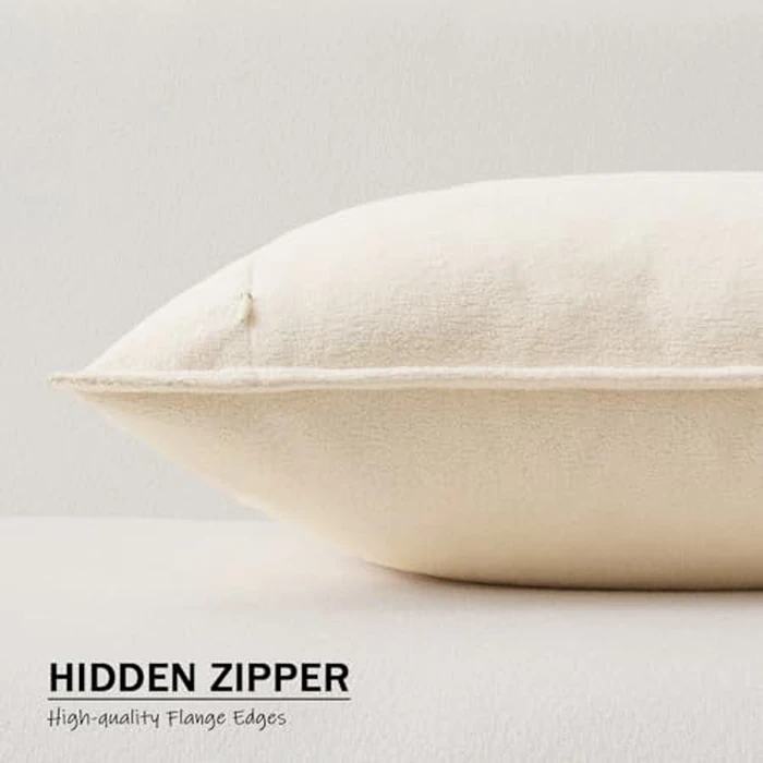 Kevin Textile Waterproof Decorative Pillow Covers Cream White 18x18 Inch Pack of 2 Soft Boucle Textured Throw Pillowcases Elegant Accent Pillows for Couch Sofa Chair Bed Home Decor Indoor Outdoor by K KEVIN TEXTILE - Image 3