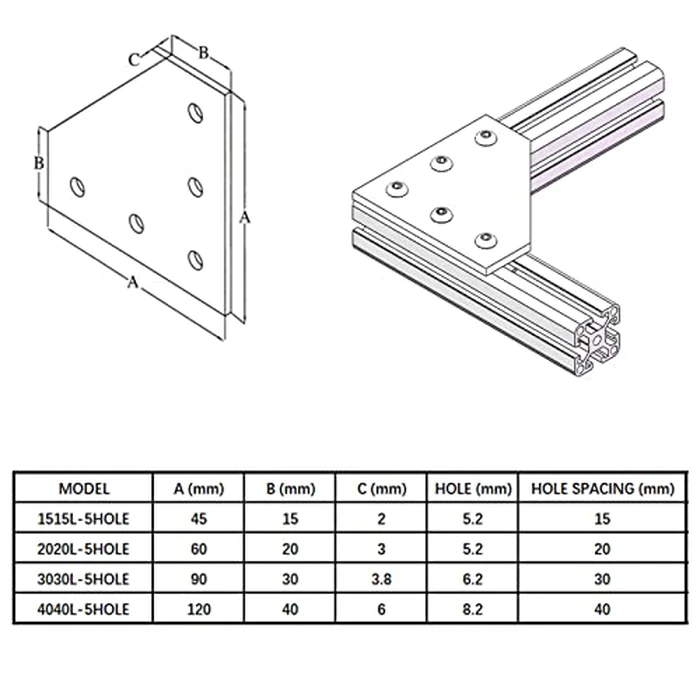4Set 4040 Corner Bracket 5 Hole L Shape Joint Plates Set for 4040 Aluminum Extrusion Accessories Black(L) by IXGNIJ - Image 2