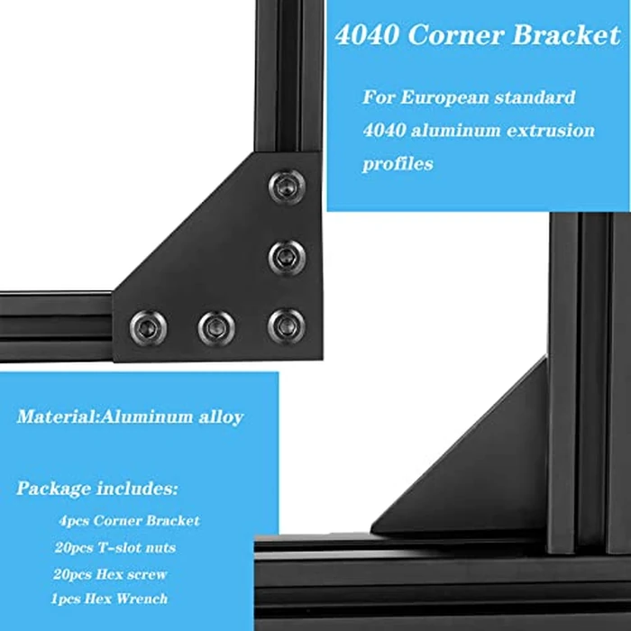 4Set 4040 Corner Bracket 5 Hole L Shape Joint Plates Set for 4040 Aluminum Extrusion Accessories Black(L) by IXGNIJ - Image 3