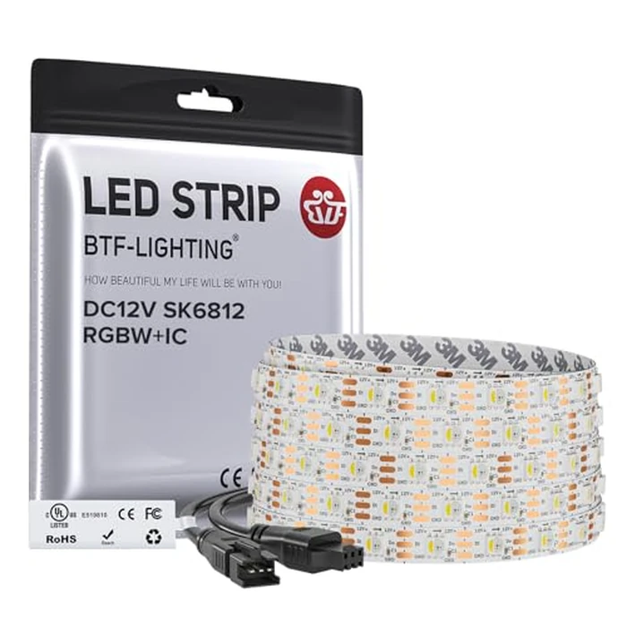 BTF-LIGHTING SK6812(Similar WS2812B) UL Listed RGBW RGB+Natural White(4000K) Individually Addressable DC12V 16.4FT 60LED/m 4 Color in 1 Light Dream LED Strip IP30 White PCB(No Adapter or Controller) by BTF-LIGHTING - Used - Very Good condition - US$41.22