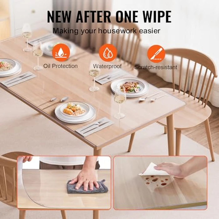 VEVOR Plastic Table Cover, 36 x 54 Inch 1.5 mm Thick Clear Table Protector, Rectangle PVC Desk Mat, Waterproof & Easy Cleaning Desk Pad Tablecloth, for Office Dresser Dining Room Table Night Stand by VEVOR - Image 4