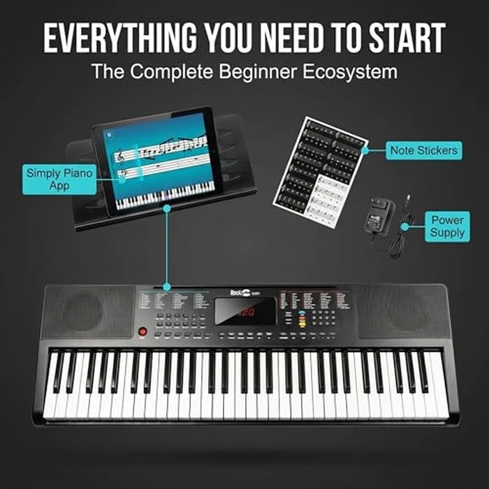 RockJam 61-Key Compact Keyboard Piano with LED Display, Keynote Stickers & Lessons by RockJam - Image 2