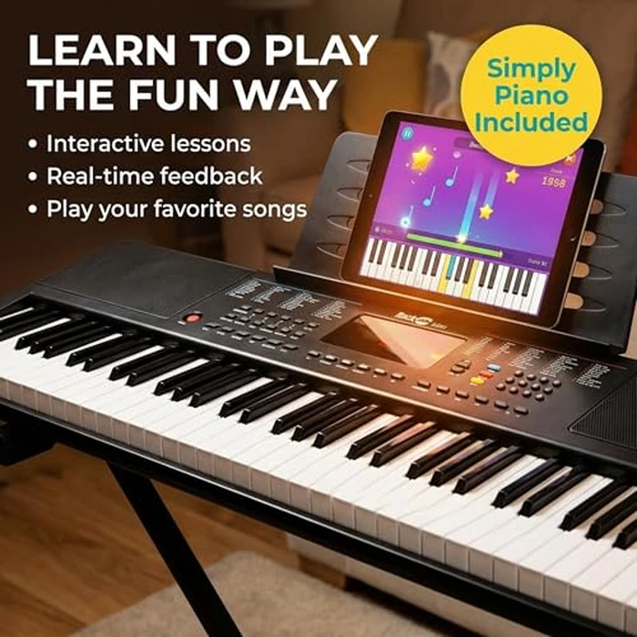 RockJam 61-Key Compact Keyboard Piano with LED Display, Keynote Stickers & Lessons by RockJam - Image 3