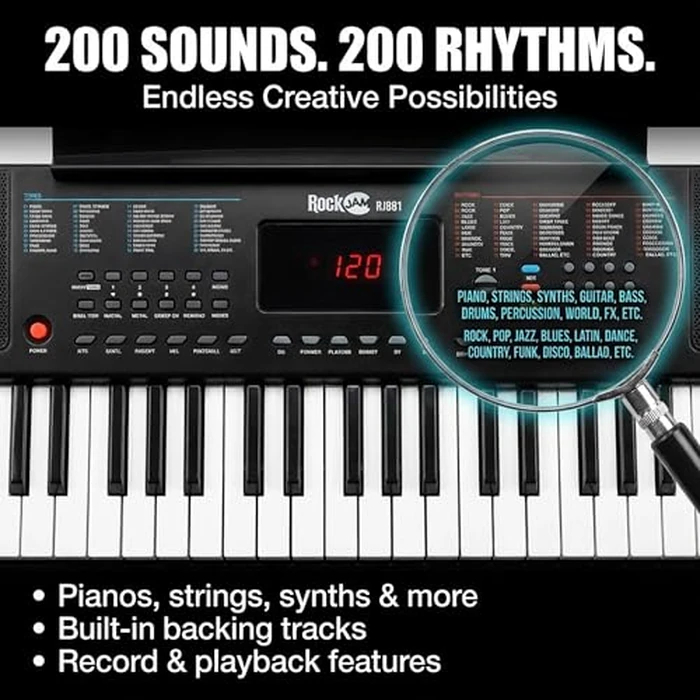RockJam 61-Key Compact Keyboard Piano with LED Display, Keynote Stickers & Lessons by RockJam - Image 5