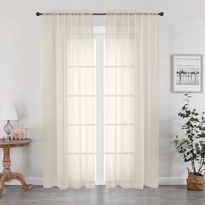 OWENIE Cream Sheer Curtain 96 Inch Long 2 Panels Set, Light Filtering Clear Rod Pocket Soft Sheer Curtain 95 for Bedroom/Living Room, 2Pcs, Each 42" W x 96" L, Cream by OWENIE - Used - Very Good condition - US$13.26