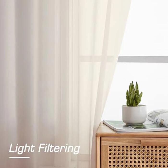 OWENIE Cream Sheer Curtain 96 Inch Long 2 Panels Set, Light Filtering Clear Rod Pocket Soft Sheer Curtain 95 for Bedroom/Living Room, 2Pcs, Each 42" W x 96" L, Cream by OWENIE - Image 3
