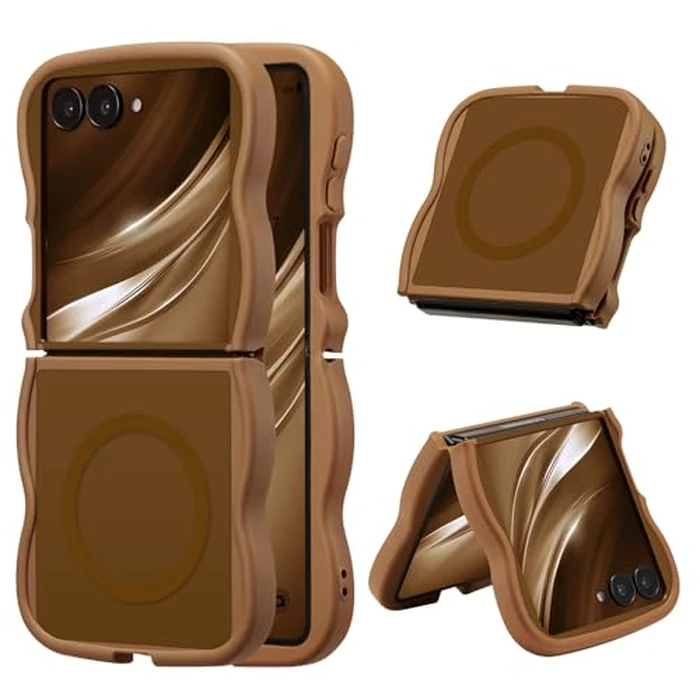 UEEBAI Magnetic for Samsung Galaxy Z Flip 7 5G, Cute Cover Compatible with MagSafe, Transparent Wave Frame Design Case Soft Edge Cover Cute Clear Matte Shockproof Protective Phone Case, Gold by UEEBAI - Used - Good condition - CA$12.59