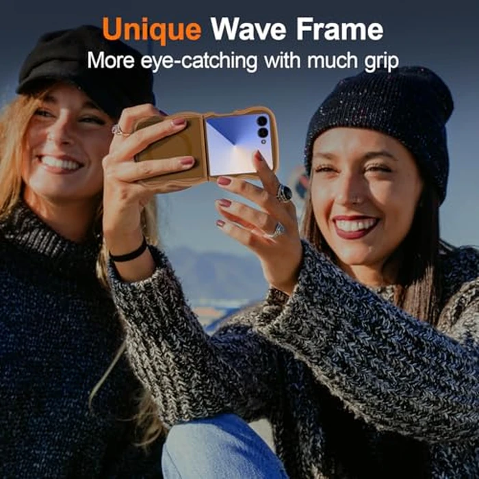 UEEBAI Magnetic for Samsung Galaxy Z Flip 7 5G, Cute Cover Compatible with MagSafe, Transparent Wave Frame Design Case Soft Edge Cover Cute Clear Matte Shockproof Protective Phone Case, Gold by UEEBAI - Image 5