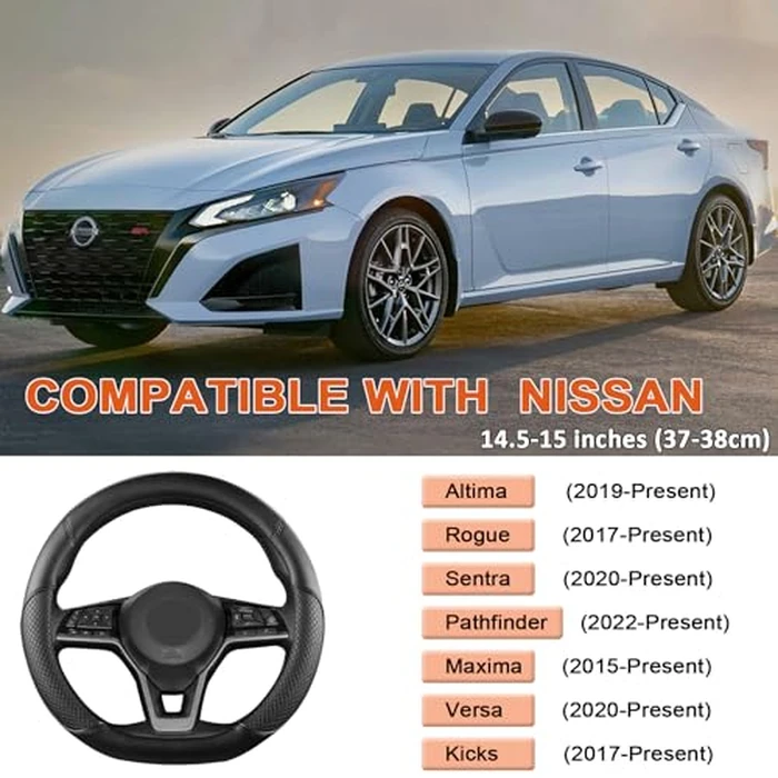 GIANT PANDA D Shape Steering Wheel Cover for Nissan Rogue Kicks - Auto Car Steering Wheel Cover Customized for Nissan Altima Sentra(Black+Black Line-D-Shaped) by GIANT PANDA - Image 2