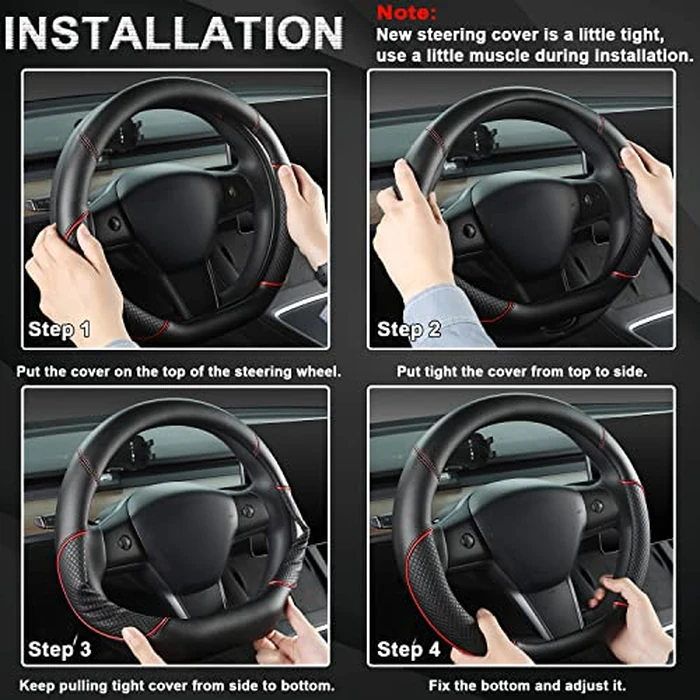 GIANT PANDA D Shape Steering Wheel Cover for Nissan Rogue Kicks - Auto Car Steering Wheel Cover Customized for Nissan Altima Sentra(Black+Black Line-D-Shaped) by GIANT PANDA - Image 6