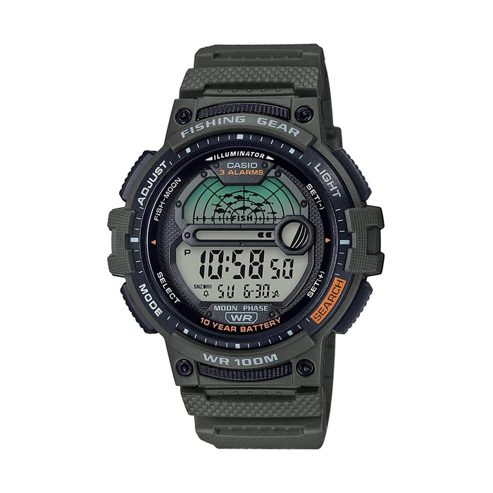 Casio Men's Fishing Timer Quartz Watch with Resin Strap, Green, 24.1 (Model: WS-1200H-3AVCF), Adult by Casio - Used - Acceptable condition - CA$17.86