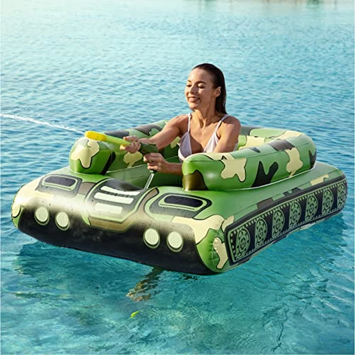 Jasonwell Inflatable Tank Swimming Pool Floaties with Water Cannon Gun Swim Floaty Rafts for Lake, Beach & Pool Party Toys for Boys, Girls, Kids & Adults- Green by Jasonwell - Used - Very Good condition