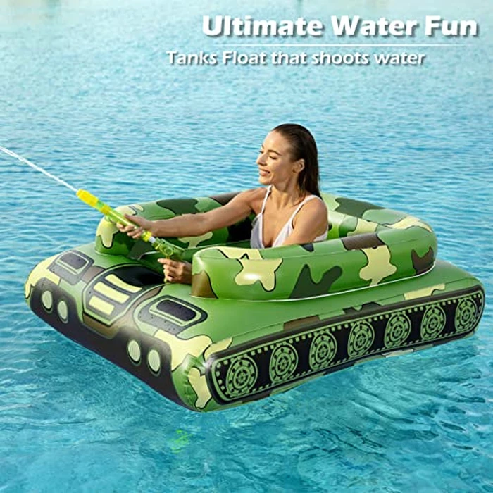 Jasonwell Inflatable Tank Swimming Pool Floaties with Water Cannon Gun Swim Floaty Rafts for Lake, Beach & Pool Party Toys for Boys, Girls, Kids & Adults- Green by Jasonwell - Image 2