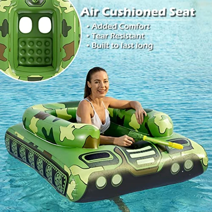 Jasonwell Inflatable Tank Swimming Pool Floaties with Water Cannon Gun Swim Floaty Rafts for Lake, Beach & Pool Party Toys for Boys, Girls, Kids & Adults- Green by Jasonwell - Image 3