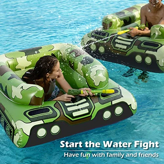 Jasonwell Inflatable Tank Swimming Pool Floaties with Water Cannon Gun Swim Floaty Rafts for Lake, Beach & Pool Party Toys for Boys, Girls, Kids & Adults- Green by Jasonwell - Image 5