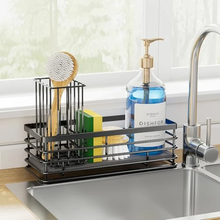 Yofidra Sponge Holder for Kitchen Organizer: Sink Caddy with Instant Drying Stone, Metal Stainless Steel, 9.3" X 4" Home Decor Storage and Organization Accessories, Black by Yofidra - Used - Like New condition - US$12.02