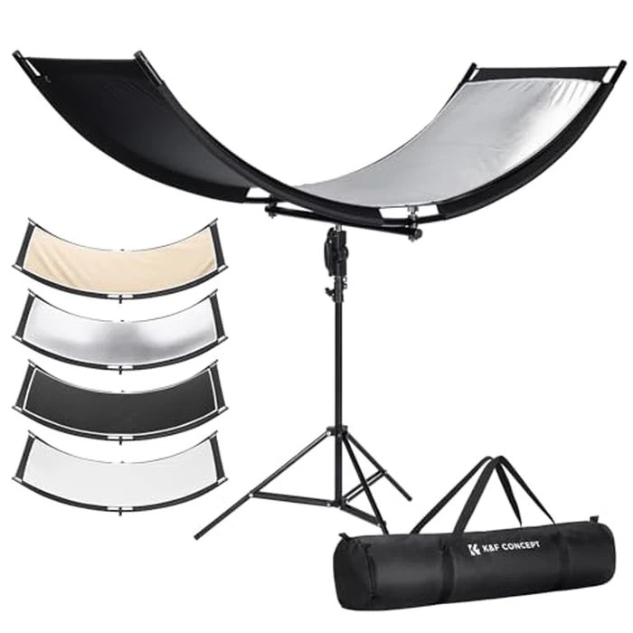 K&F CONCEPT U-Shape Reflector Curved Reflector 180x60cm with 4-in-1 Reflective Fabric, Black/Gold/White/Silver, with 1.9m Stand, with Storage Bag, for Photography Studios by K&F CONCEPT - Used - Very Good condition - US$67.45
