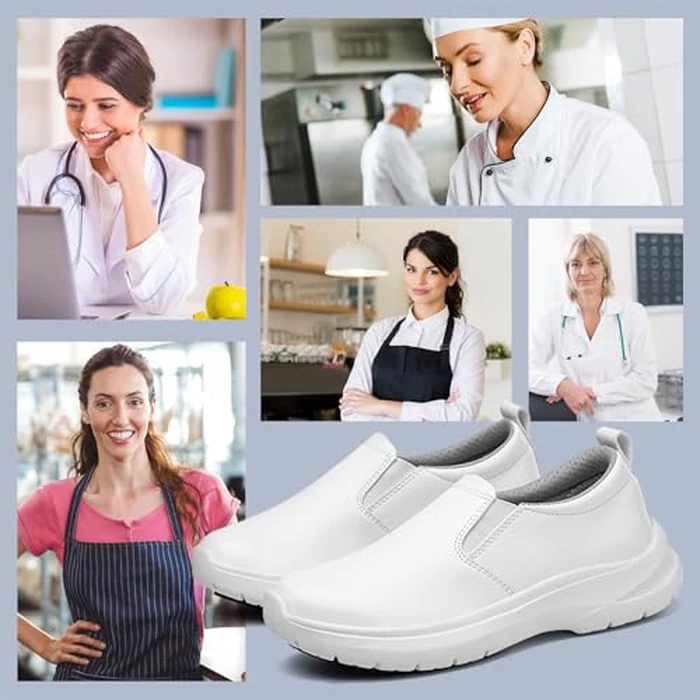V-Janiffy Non Slip Shoes for Women Food Service -Slip On, Lightweight,Comfortable,Nurse Shoe and Crew Work. White by V-Janiffy - Image 2