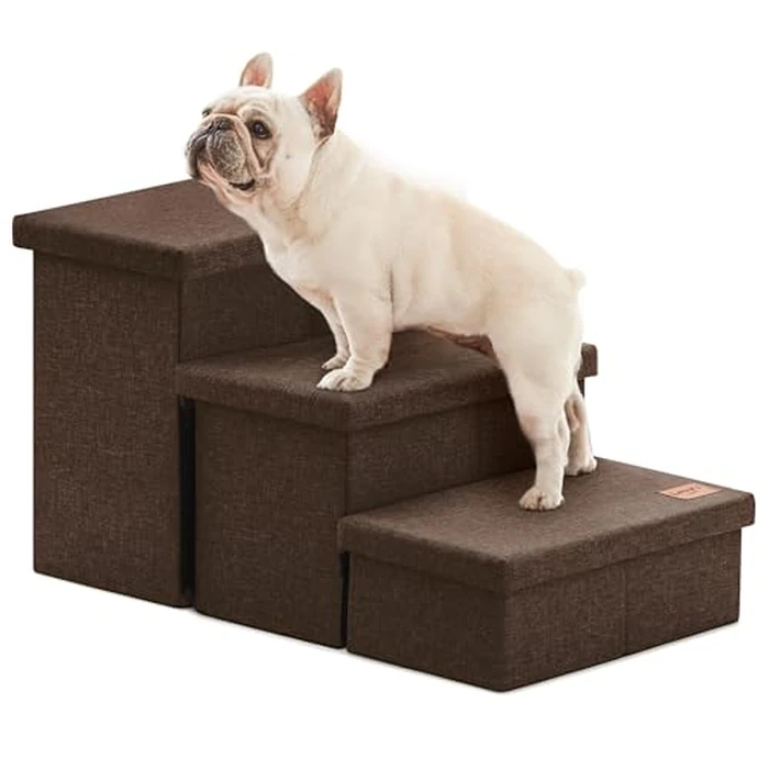 Love's cabin Dog Stairs for High Bed 18" H, Foldable Pet Stairs for Small Medium or Large Dogs Puppy with Storage for Bed or Couch, Cat Dog Steps Ramp with Zip up to 200 lbs, Coffee, 3 Steps by Love's cabin - Used - Very Good condition - US$32.99