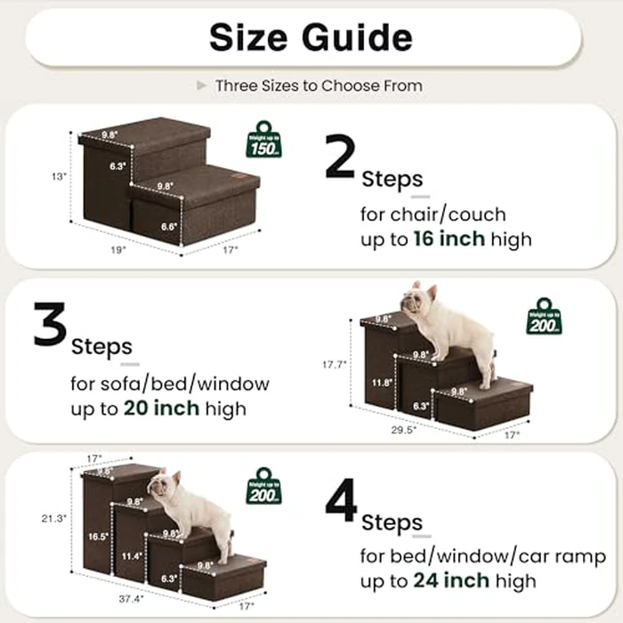 Love's cabin Dog Stairs for High Bed 18" H, Foldable Pet Stairs for Small Medium or Large Dogs Puppy with Storage for Bed or Couch, Cat Dog Steps Ramp with Zip up to 200 lbs, Coffee, 3 Steps by Love's cabin - Image 2