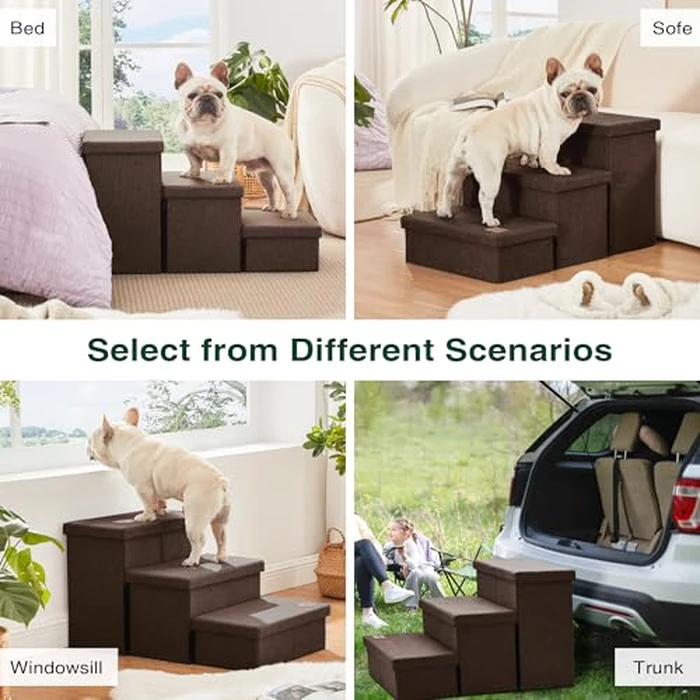 Love's cabin Dog Stairs for High Bed 18" H, Foldable Pet Stairs for Small Medium or Large Dogs Puppy with Storage for Bed or Couch, Cat Dog Steps Ramp with Zip up to 200 lbs, Coffee, 3 Steps by Love's cabin - Image 6