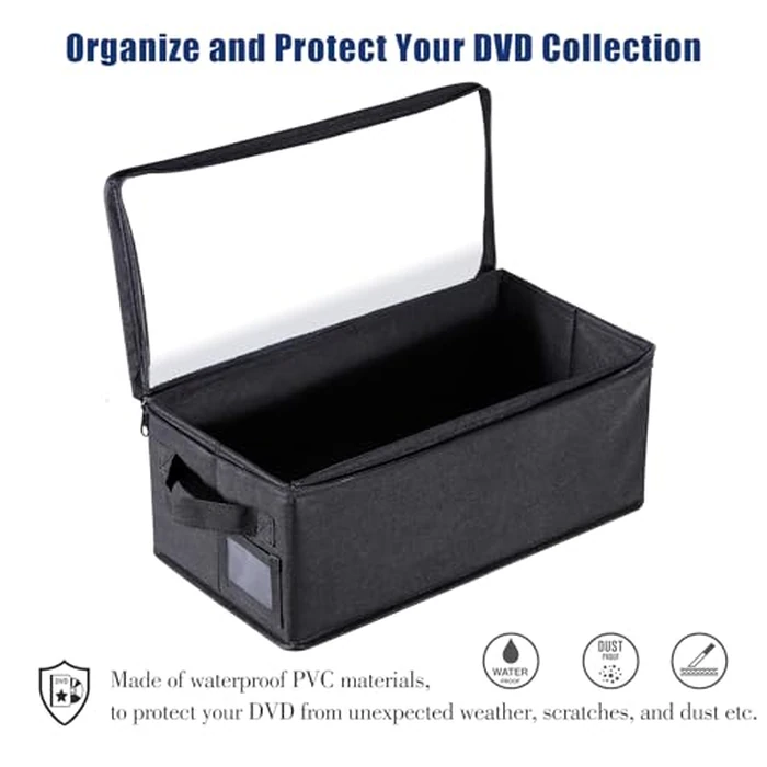 CCidea 4 Pack DVD Storage Box with Clear Window, DVD Case Organizer with Zipper Closure, Foldable Stackable Media Storage for DVDs, Blu-ray, Video Games - Holds 27+ Standard Cases 15.75" x 8.1" x 6.3" by CCidea - Image 4