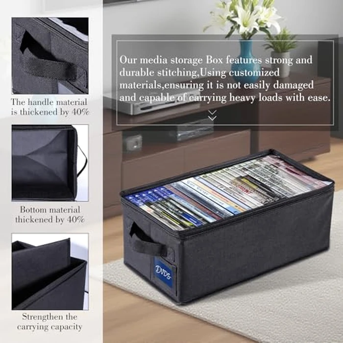 CCidea 4 Pack DVD Storage Box with Clear Window, DVD Case Organizer with Zipper Closure, Foldable Stackable Media Storage for DVDs, Blu-ray, Video Games - Holds 27+ Standard Cases 15.75" x 8.1" x 6.3" by CCidea - Image 5